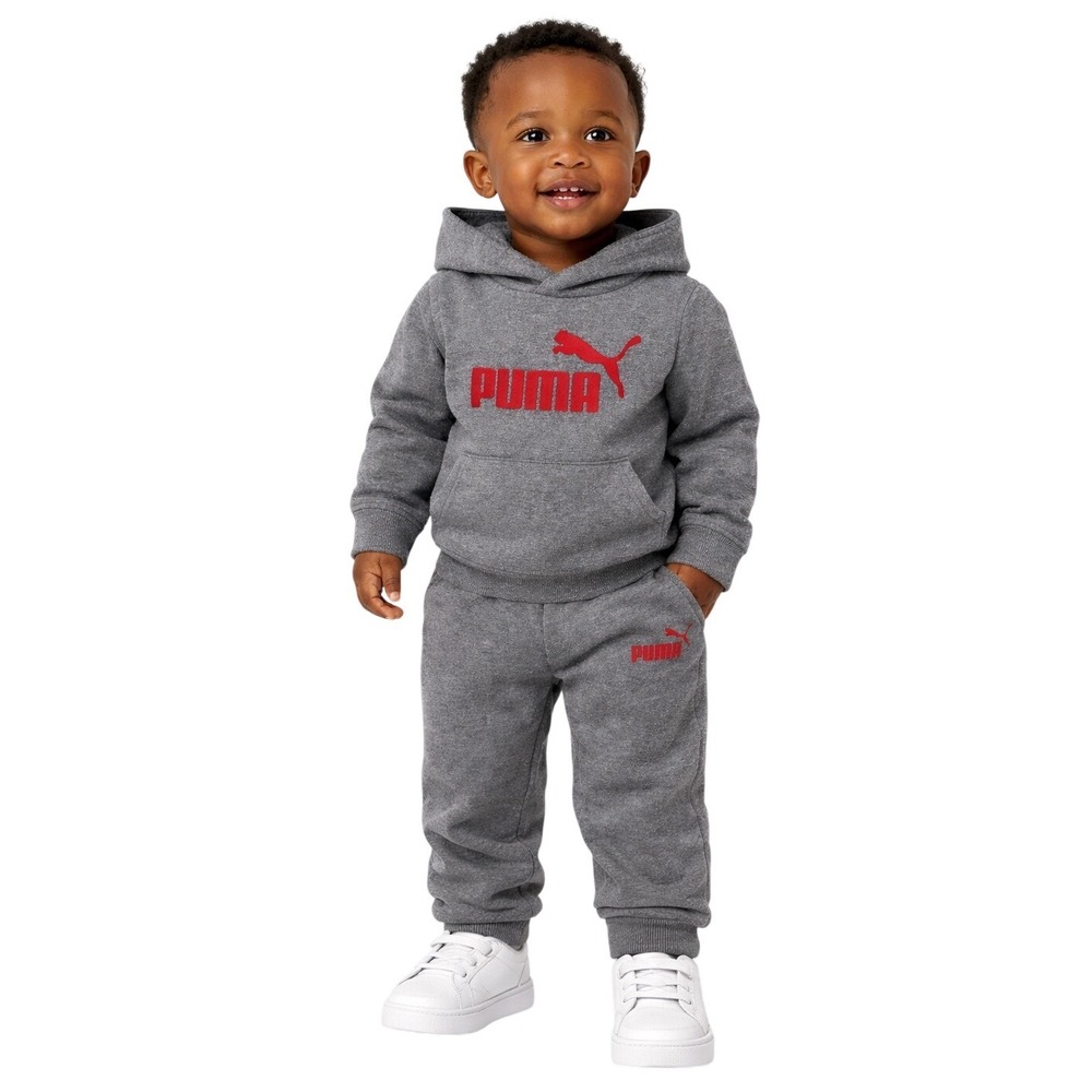 Puma Toddler Boys 18M Heather Gray Red Logo Hoodie and Joggers Tracksuit Set